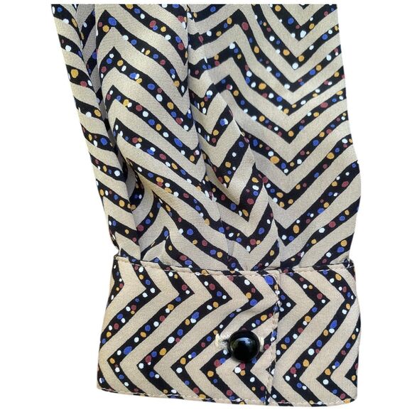 Vintage Helen Fabricant Blouse 10 Chevron Print 80s Office Shoulder Pads Beige - Picture 8 of 12